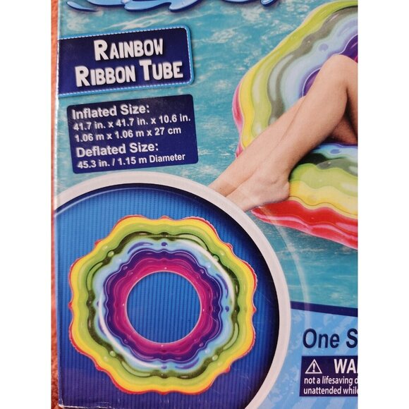 Rainbow Ribbon Tube Pool Float Inflatable Floating Ring Swim Toy Summer Fun NEW - Picture 4 of 5